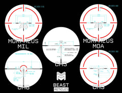 Monstrum Beast ED 1-6x Morpheus reticle shown for fast target acquisition and precise ranging.