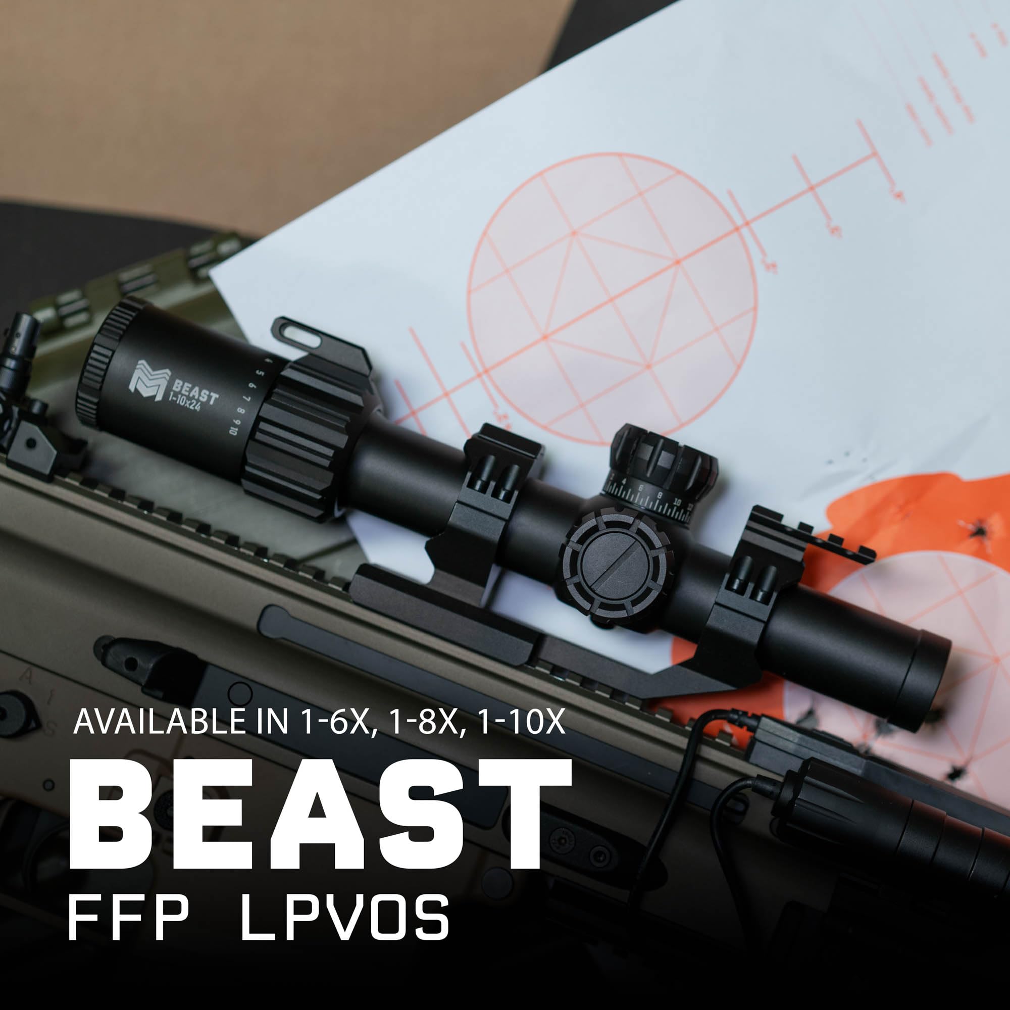 Monstrum Beast ED daylight-bright reticle illumination for visible aiming in sun.
