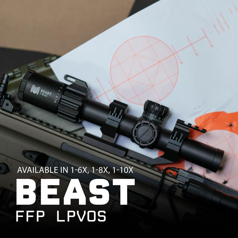Monstrum Beast ED daylight-bright reticle illumination for visible aiming in sun.
