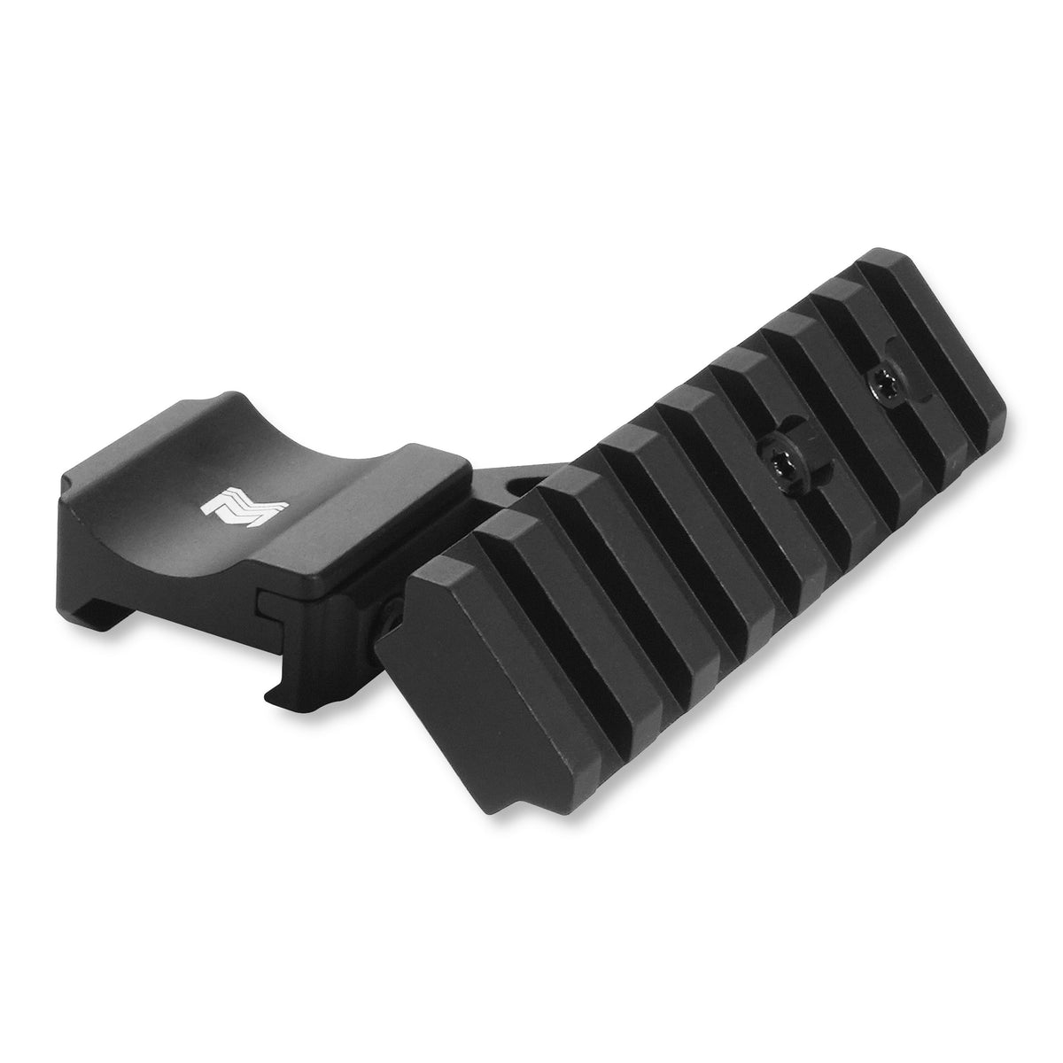 Monstrum canted 45-degree red dot mount on Picatinny base enables flexible sighting placement.