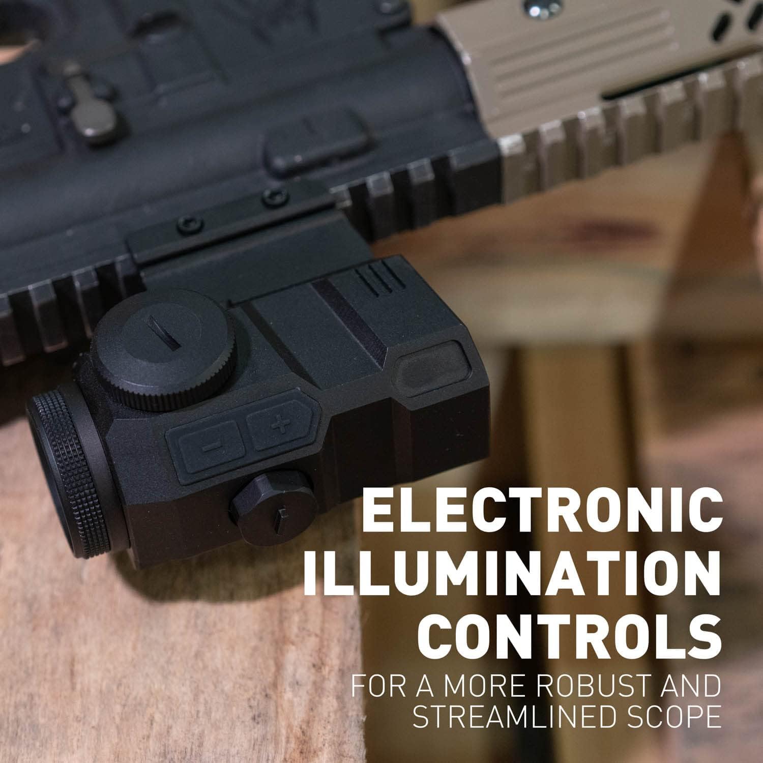Monstrum Cyborg 3X circle-dot reticle glows for quick targeting.