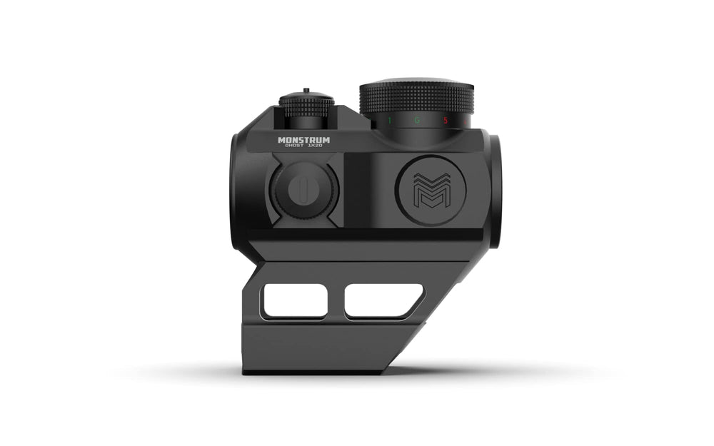 Monstrum Ghost flip-to-side mount image illustrating quick 1x to 3x transition.