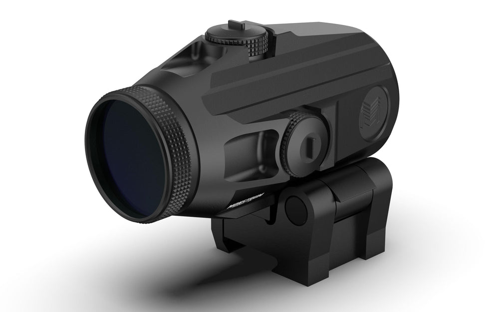 Monstrum Ghost G3 4x Magnifier; co-witness alignment supports quick target acquisition at distance.
