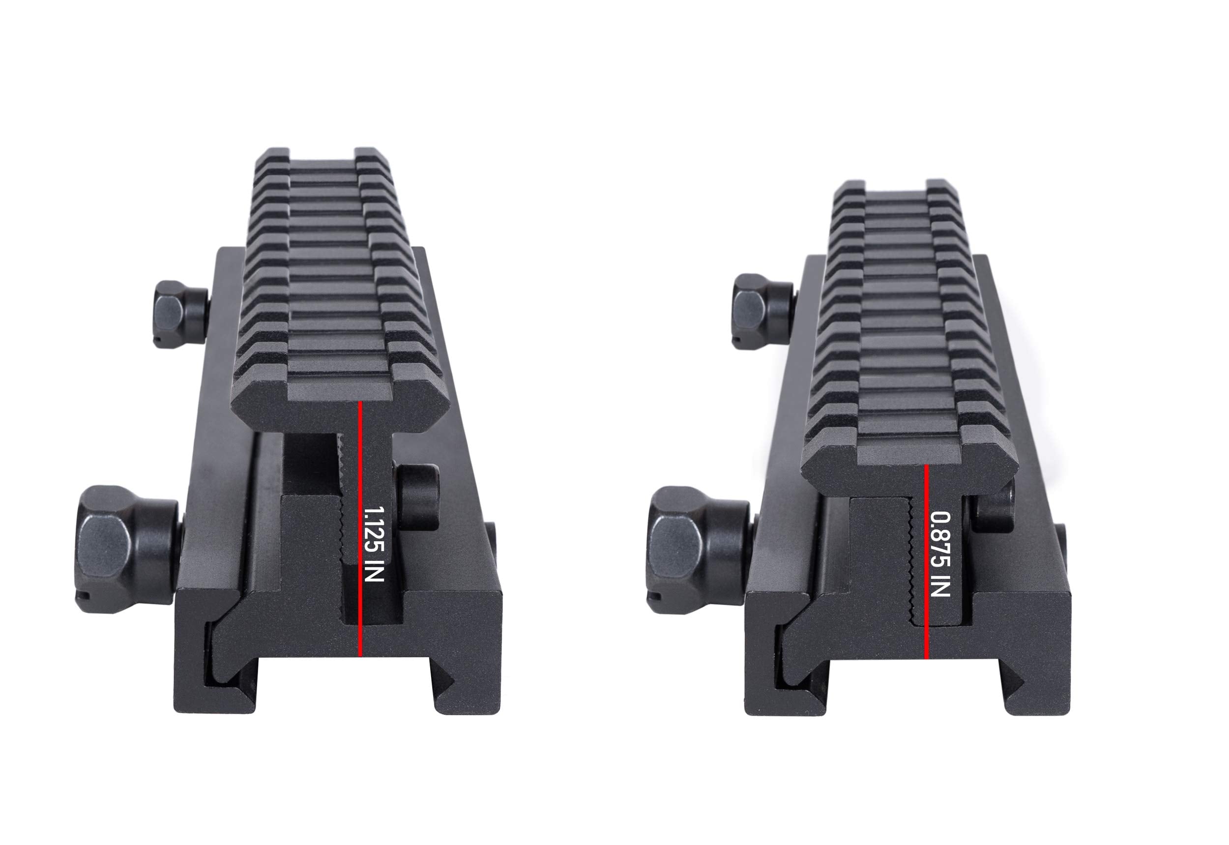 Monstrum Lockdown picatinny riser side view highlights rugged rail engagement