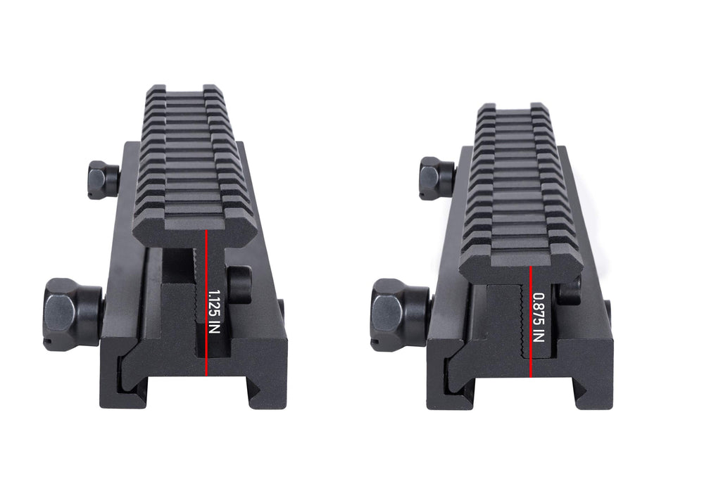 Monstrum Lockdown picatinny riser side view highlights rugged rail engagement