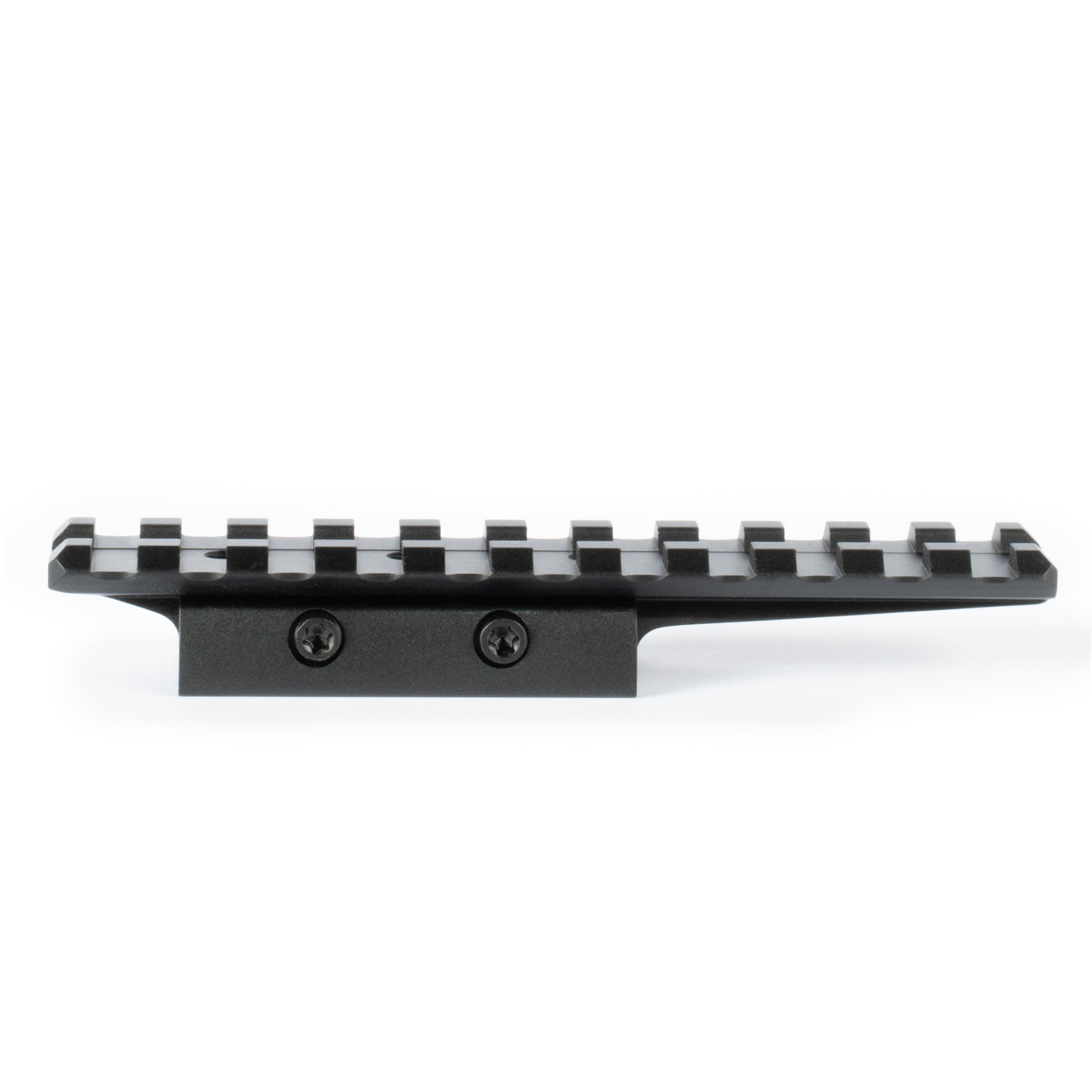Monstrum low profile dovetail to picatinny mount designed for 14-slot rail with extended front.