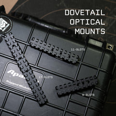 Monstrum low profile dovetail to picatinny mount on 17-slot rail enables versatile optics setup.