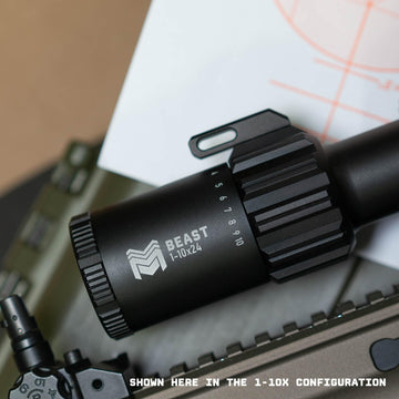 Monstrum 1x-10x FFP reticle scales with magnification for consistent ranging.