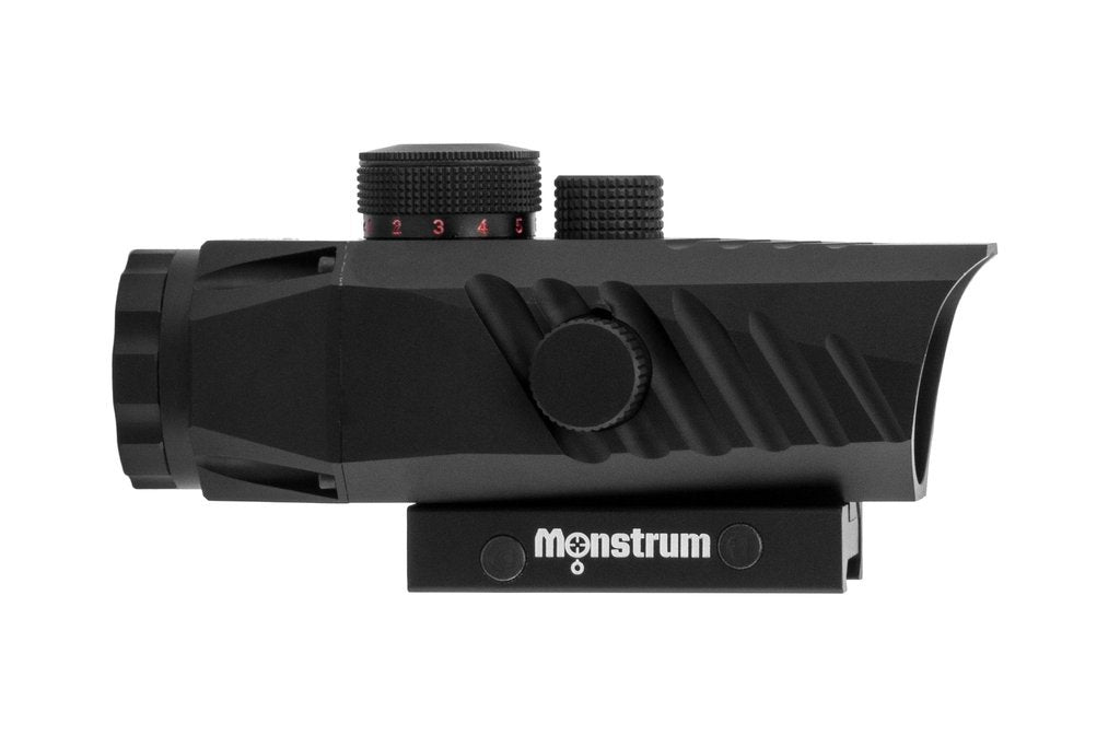 Monstrum P330-B marksman 3X prism scope mounted on rifle for fast target acquisition