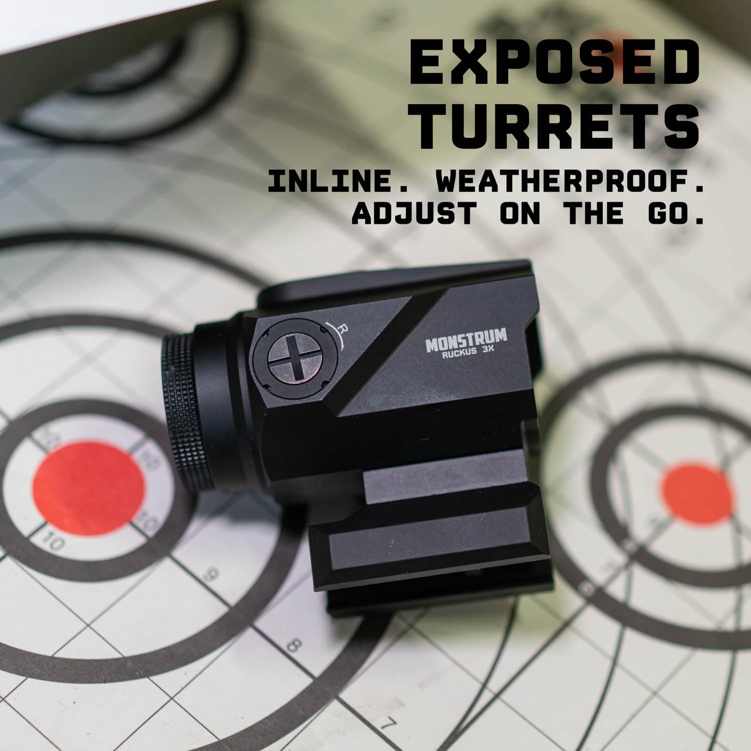 Monstrum Ruckus e 3X prism scope with DX1 reticle for precise ranging