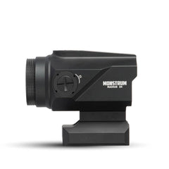 Monstrum Ruckus e 3X prism scope top view emphasizes low profile eye relief