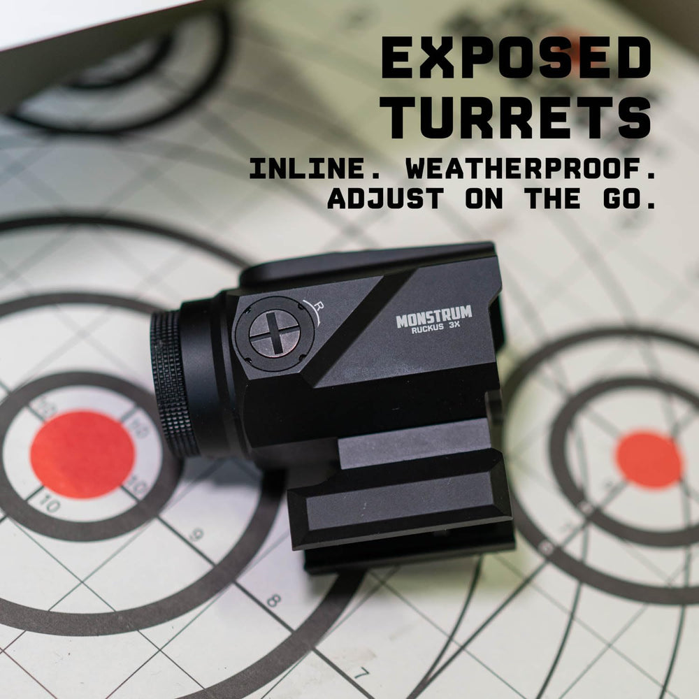 Monstrum Ruckus BDC reticle etched in glass reduces distortion for fast shooting.