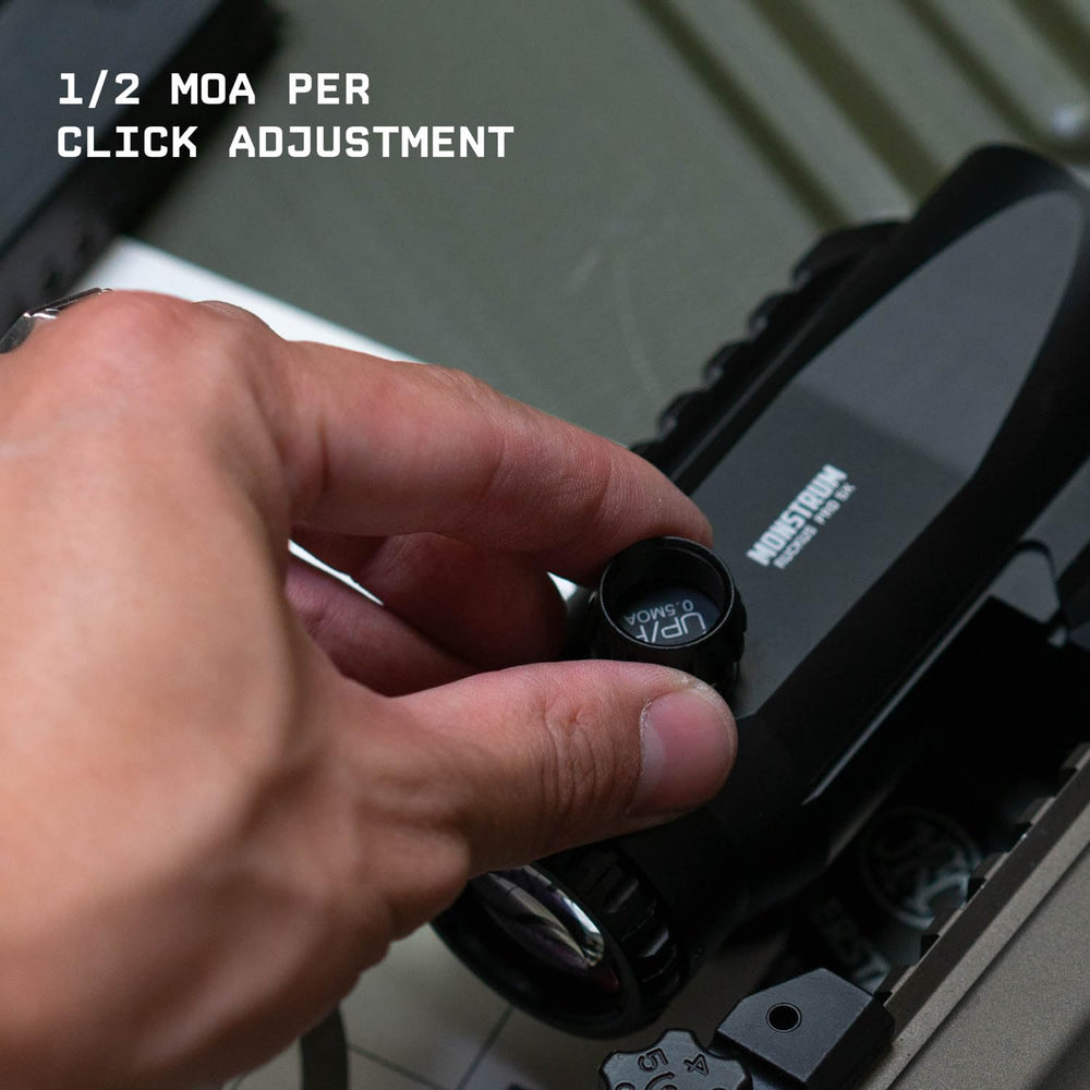 Monstrum Ruckus Pro 5X illuminated reticle with Shake Awake for low-light visibility