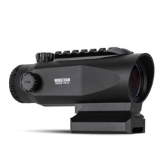 Monstrum Ruckus Pro 6X prism scope shows crisp magnification for fast target acquisition.