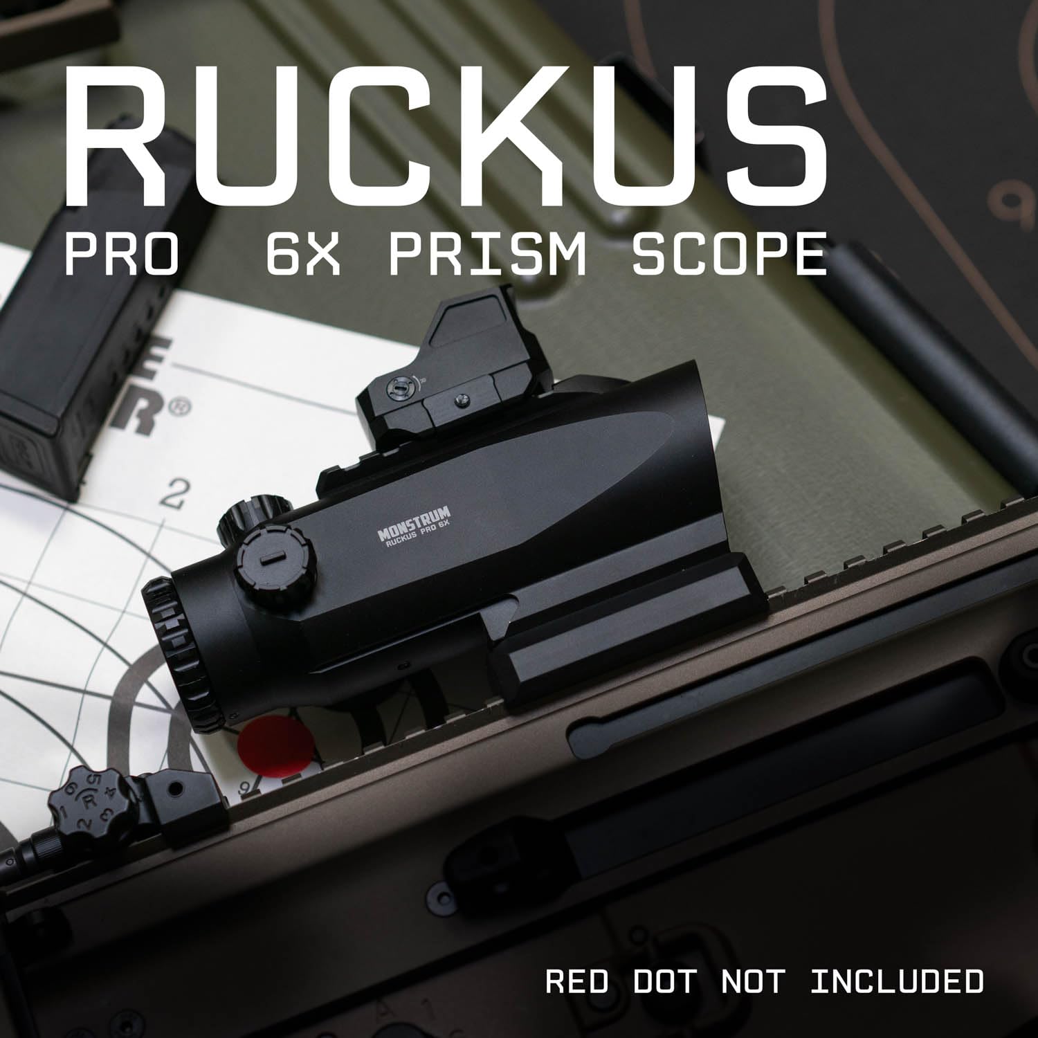 Monstrum Ruckus Pro with piggyback mount enables secondary dot optic setup.
