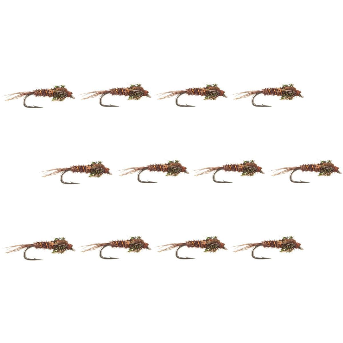 Montana Fly Company Pheasant Tail nymph 12-pack, ideal for trout fishing in streams.