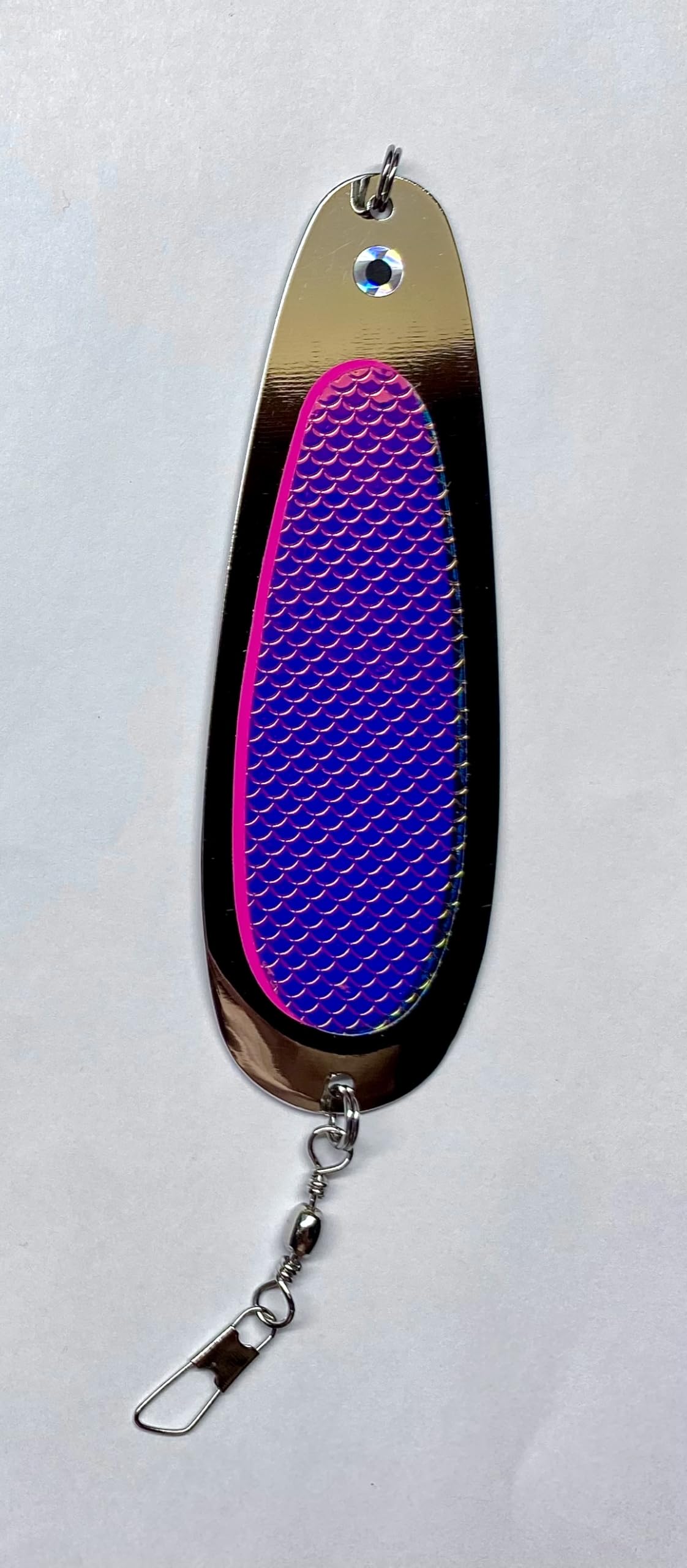 Montana Tackle Kokanee Dodger with UV purple scale and nickel accent enhances visibility and color-changing action