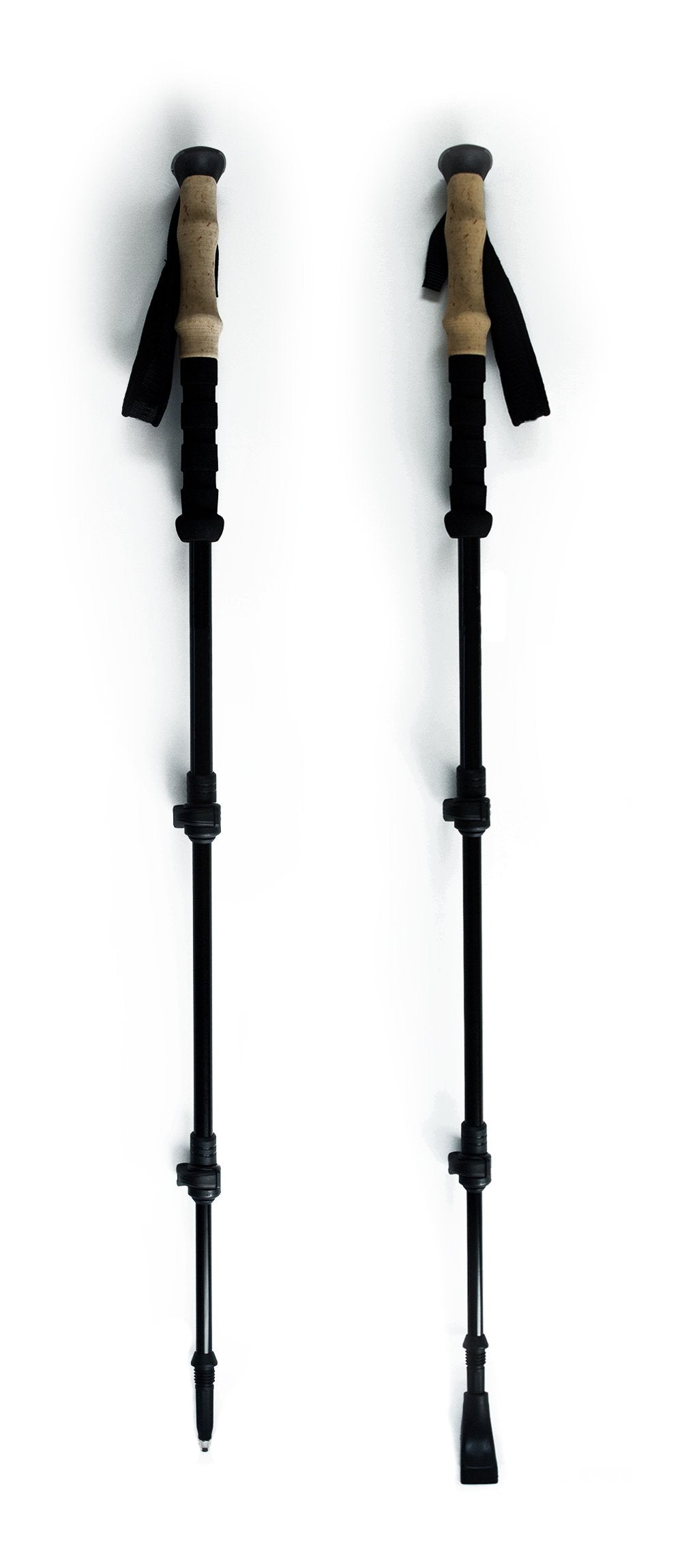 Montem rubber tips close-up highlights vulcanized protection for poles on gravel and pavement.