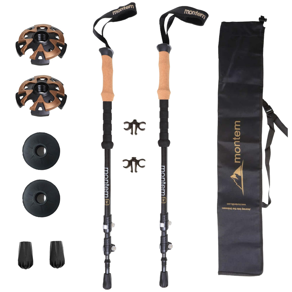 Montem Ultra Light 3K carbon design trekking poles offer lightweight trail support