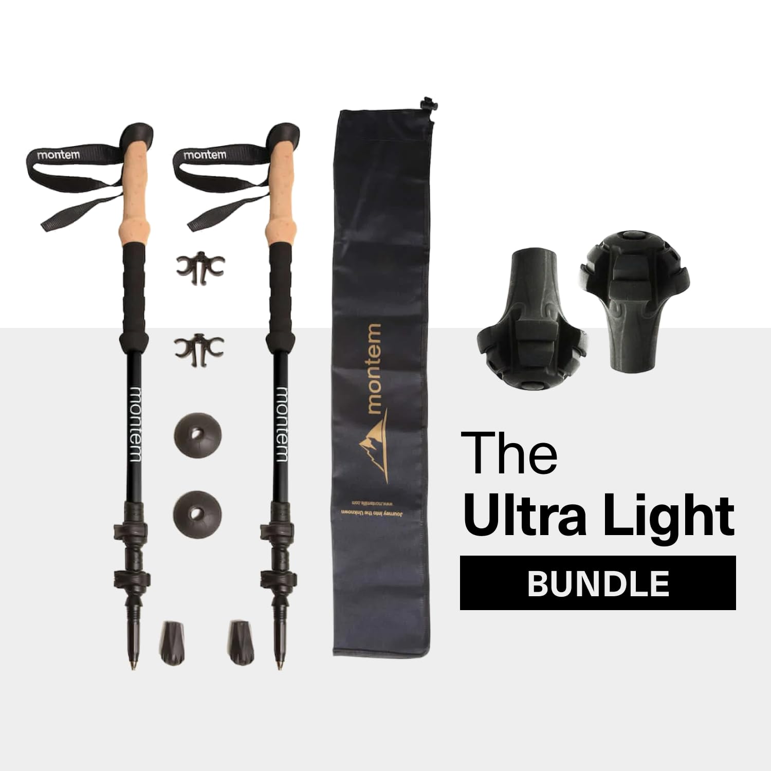 Montem Ultra Light carbon fiber trekking poles feature EVA grips for comfortable, non-slip handling