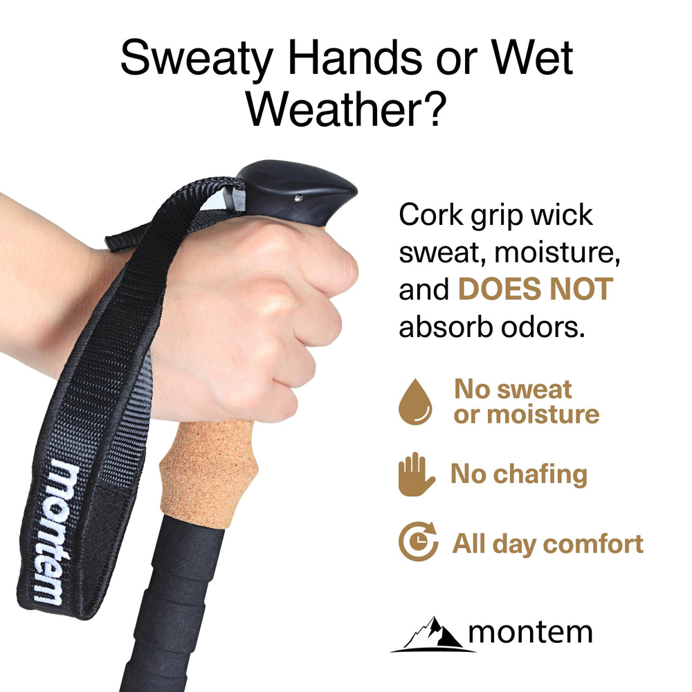 Montem Ultra Light cork grip closeup showing moisture-wicking comfort