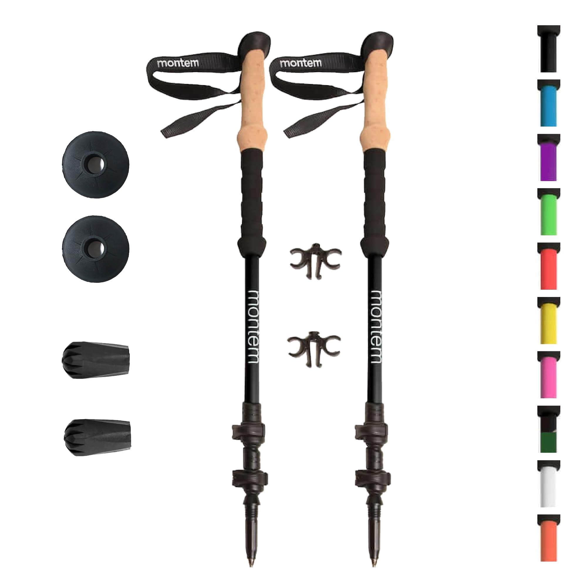 Montem Ultra Strong trekking poles extended and collapsed for travel convenience.