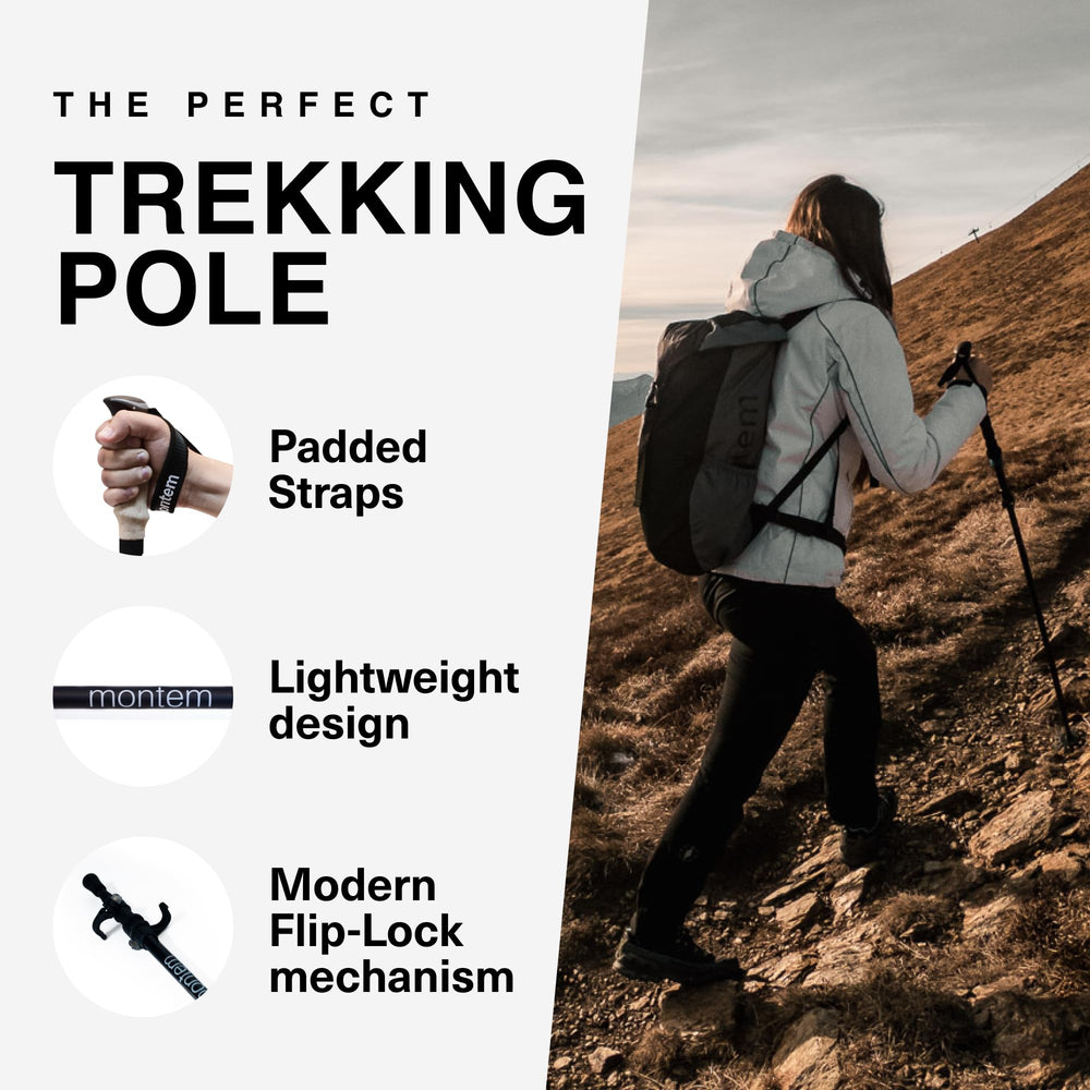 Montem Ultra Strong poles are lightweight aluminum 7075 for strong support on trails.