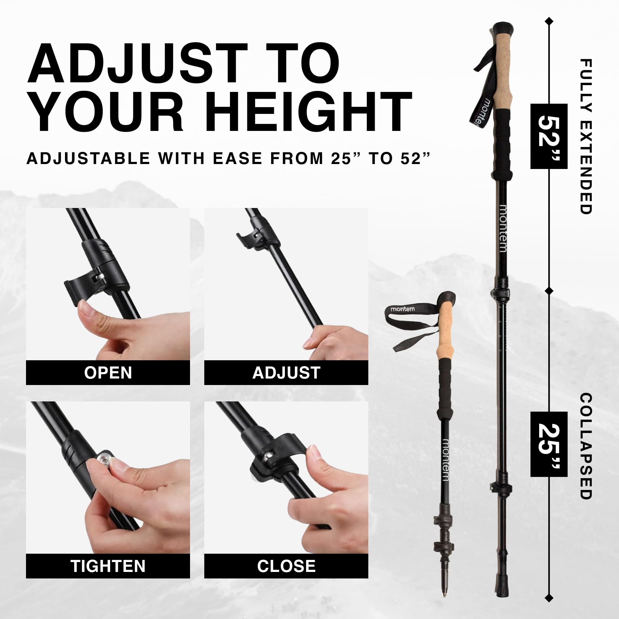 Montem trekking poles with padded straps for a comfortable and secure grip during long hikes.