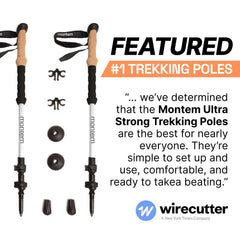 Montem Ultra Strong trekking poles folded in pack for travel-ready portability.