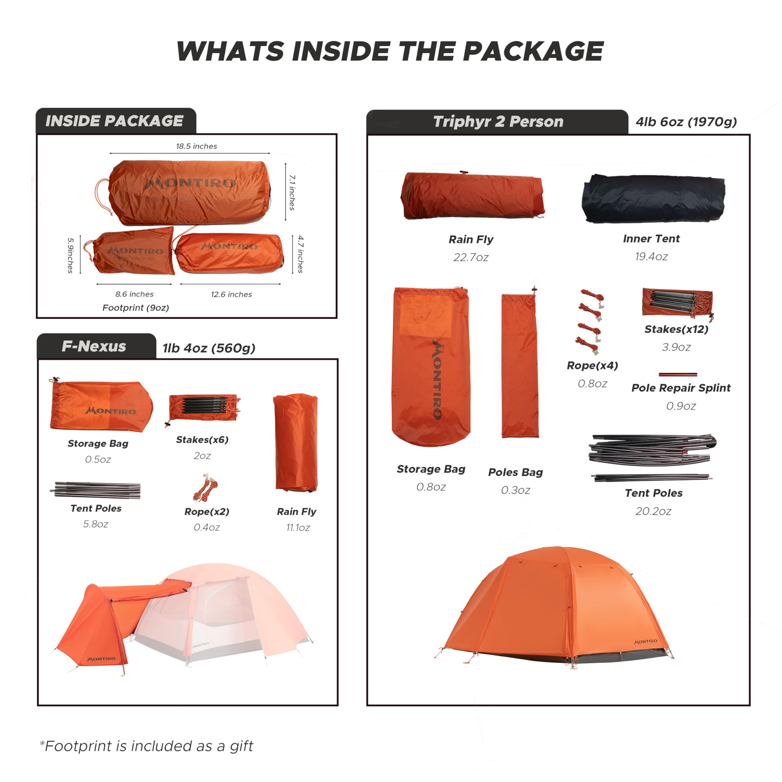 Montiro tent shows compact packed weight for backpacking trips.