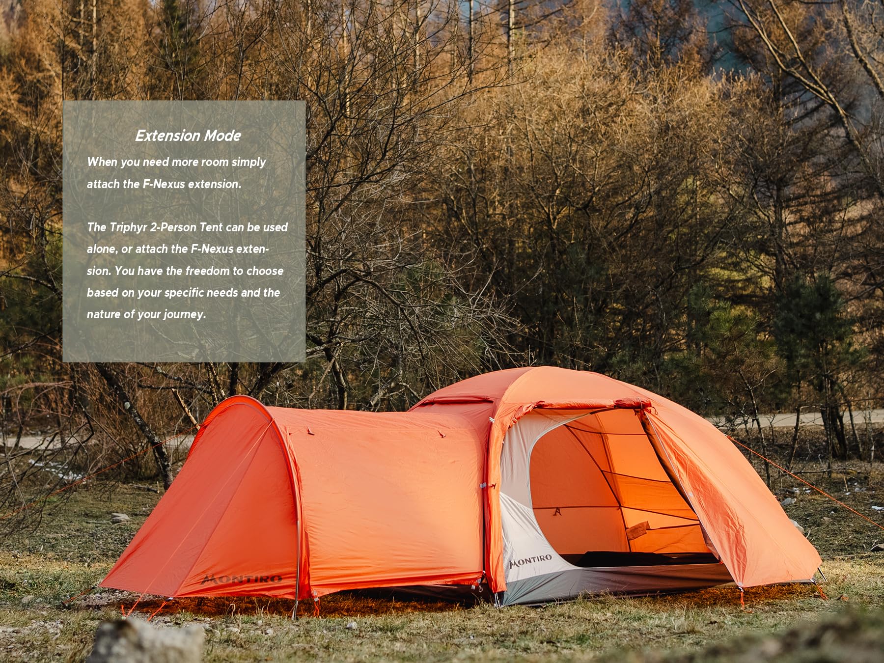 Montiro rainfly and floor waterproof ratings aid weather planning.