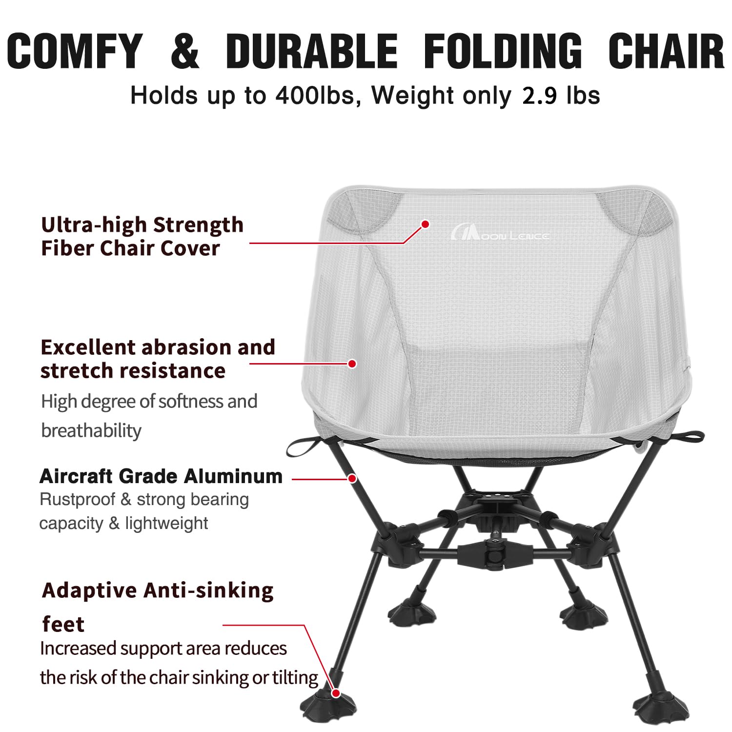 MOON LENCE beach-ready chair on sand with steady seating.