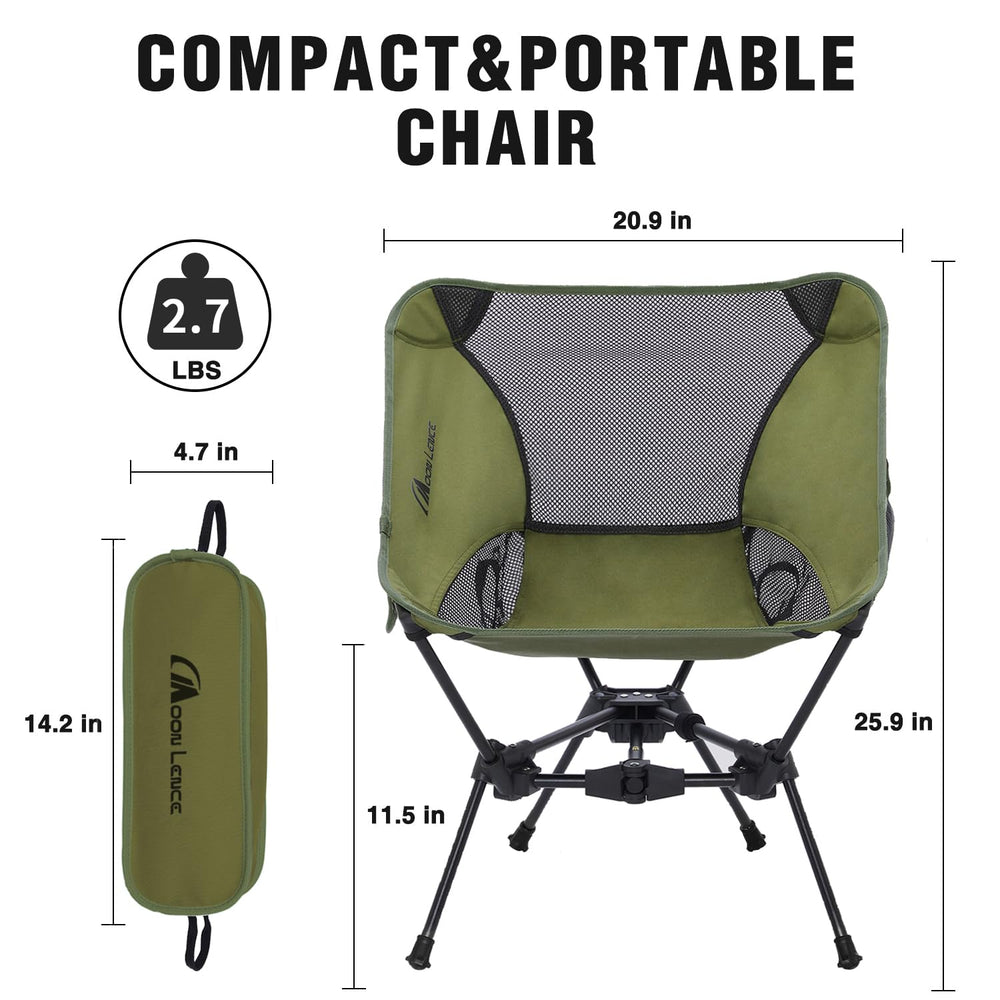 MOON LENCE camping chair aluminum 7075 frame green highlights sturdy support on trails.