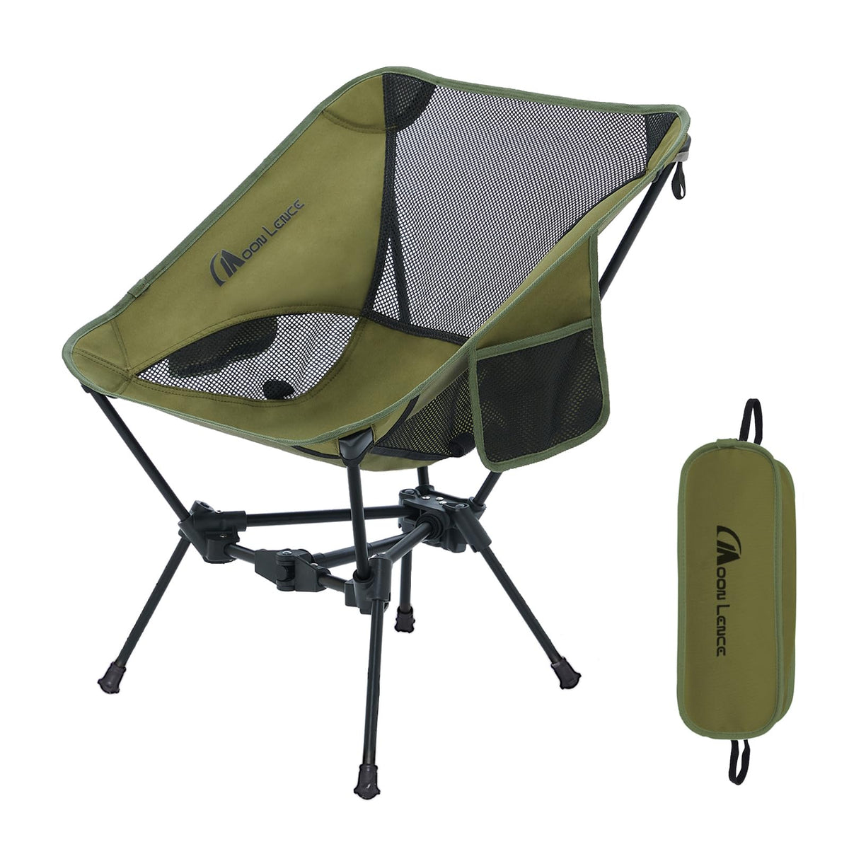 MOON LENCE camping chair folded green for easy backpacking and quick setup.