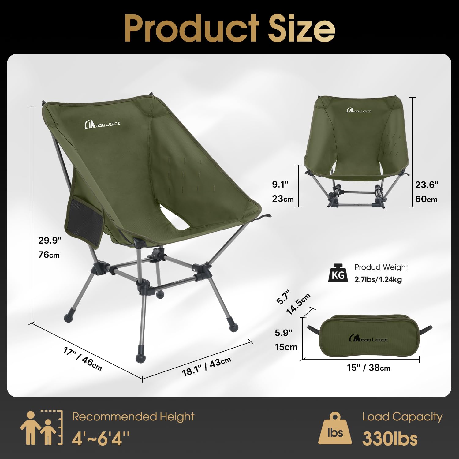 MOON LENCE Camping Chair Plus 900D fabric resists wear for rugged trips.