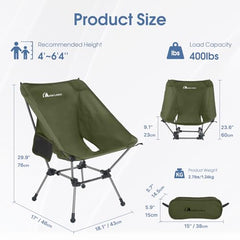 MOON LENCE Camping Chair Plus folded-compact design fits easily in a backpack.