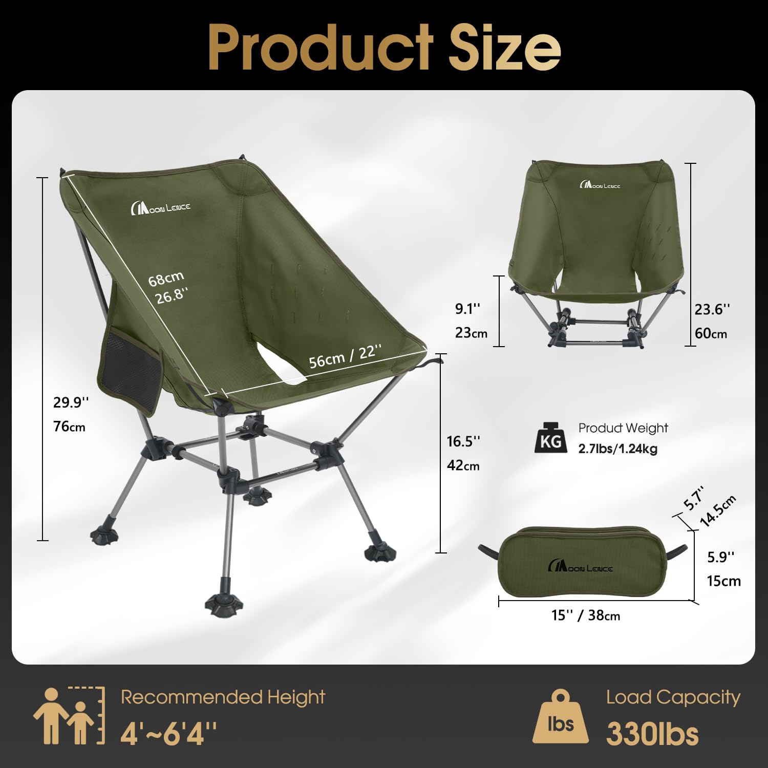 MOON LENCE Camping Chair Plus compact dimensions for easy packing