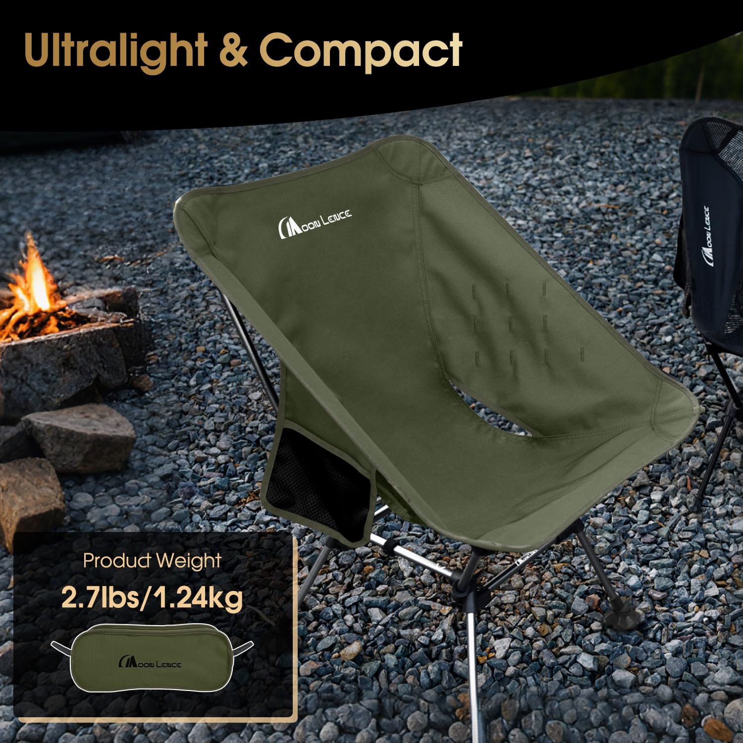 MOON LENCE Camping Chair Plus folded compactly for backpacking