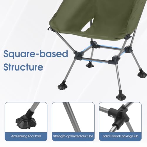 MOON LENCE Camping Chair Plus quad-leg base for stable sits on uneven ground