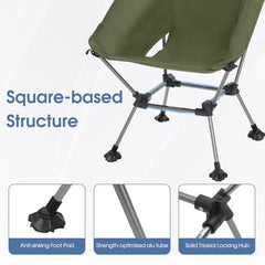 MOON LENCE Camping Chair Plus quad-leg base for stable sits on uneven ground