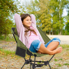 MOON LENCE camping chair setup green demonstrates fast assembly for on-the-go seating.