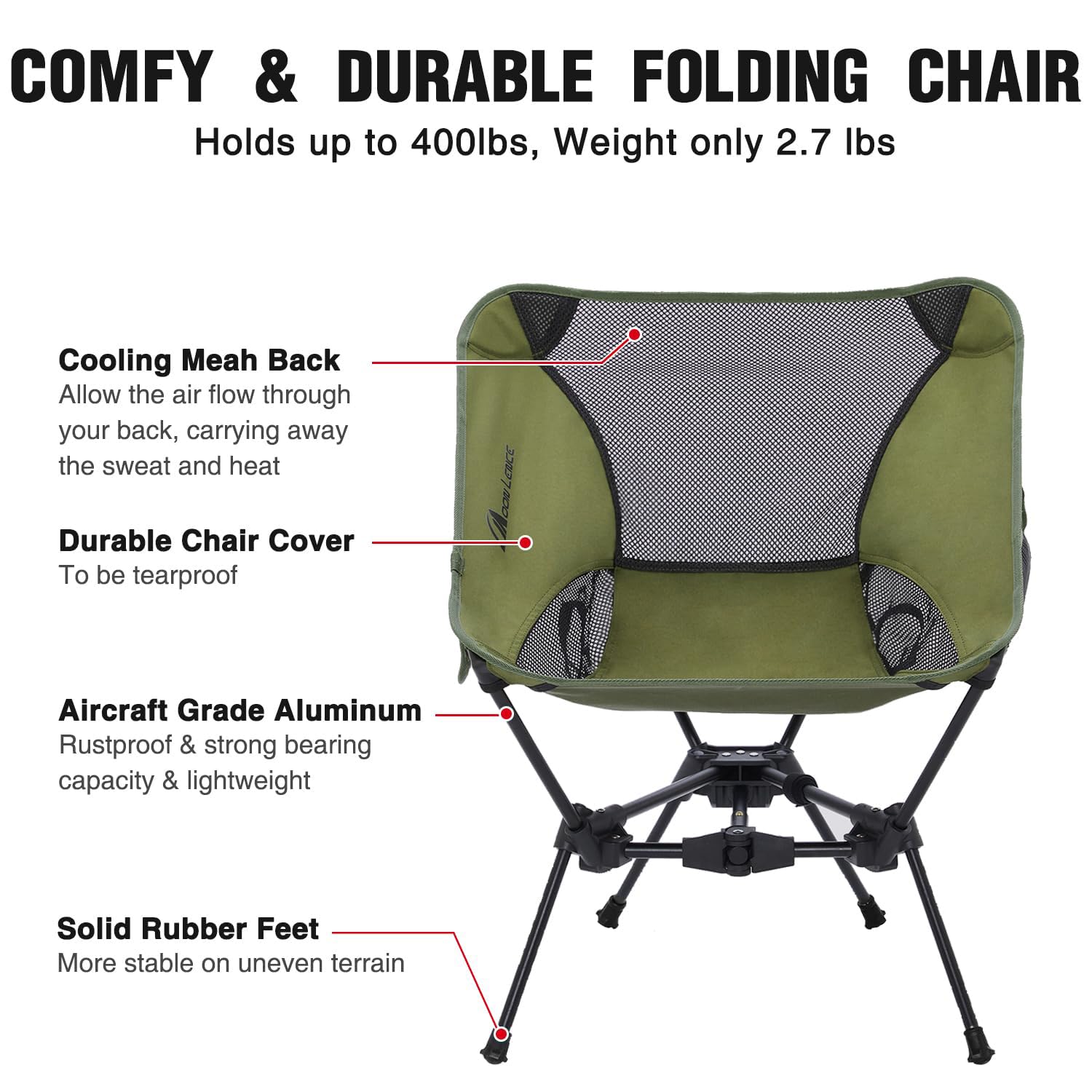 MOON LENCE camping chair with side pocket green keeps essentials within reach.