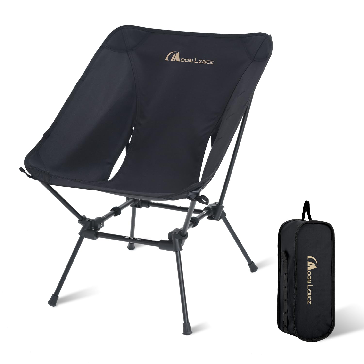 MOON LENCE portable camping chair folded for backpack-ready storage and travel, on-the-go comfort.