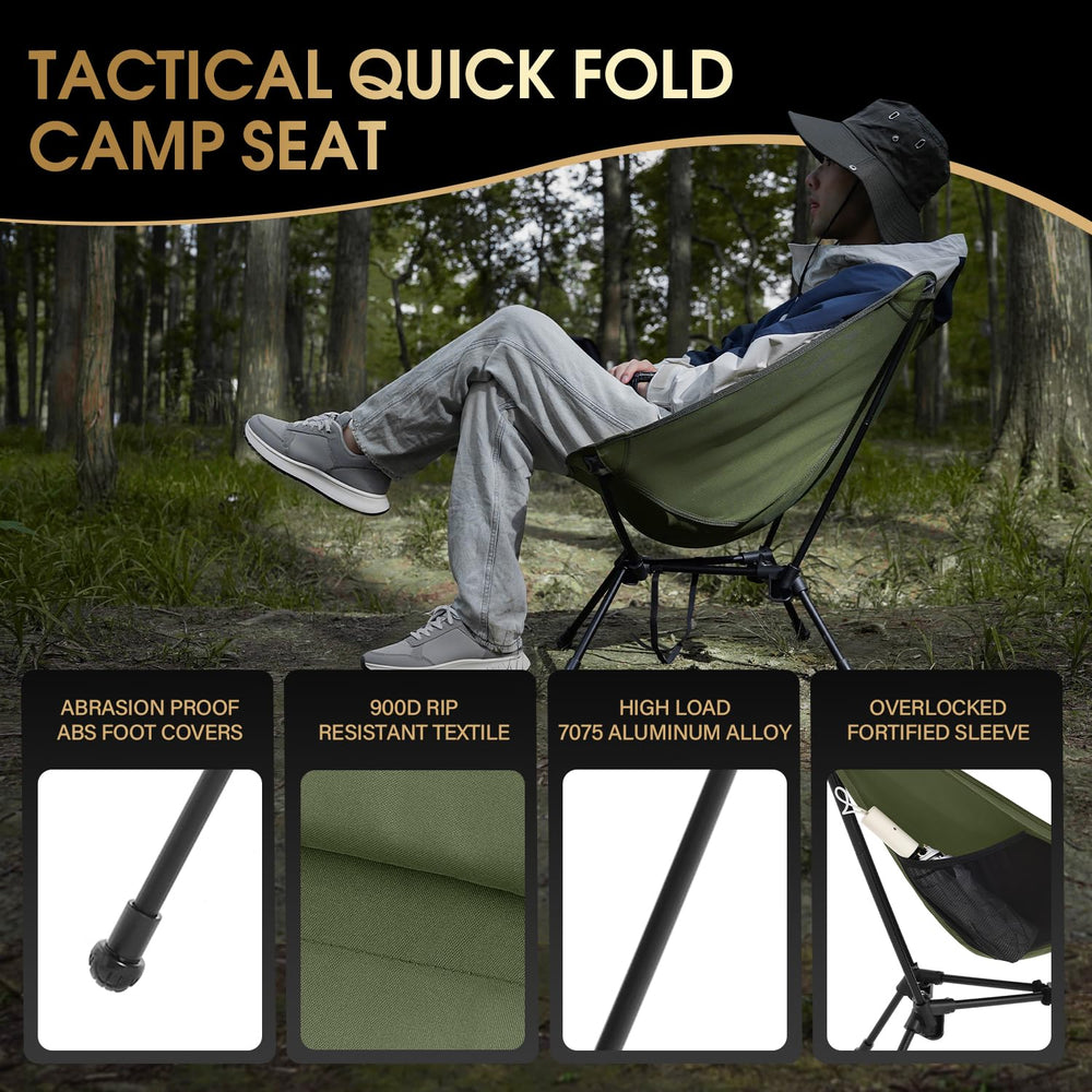 Moon Lence chair with non-slip feet grips sand, mud, grass.