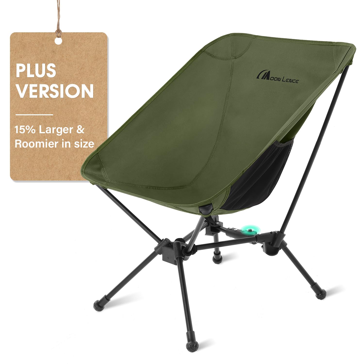 Moon Lence portable camping chair with open-seat design for roomy comfort during camping.