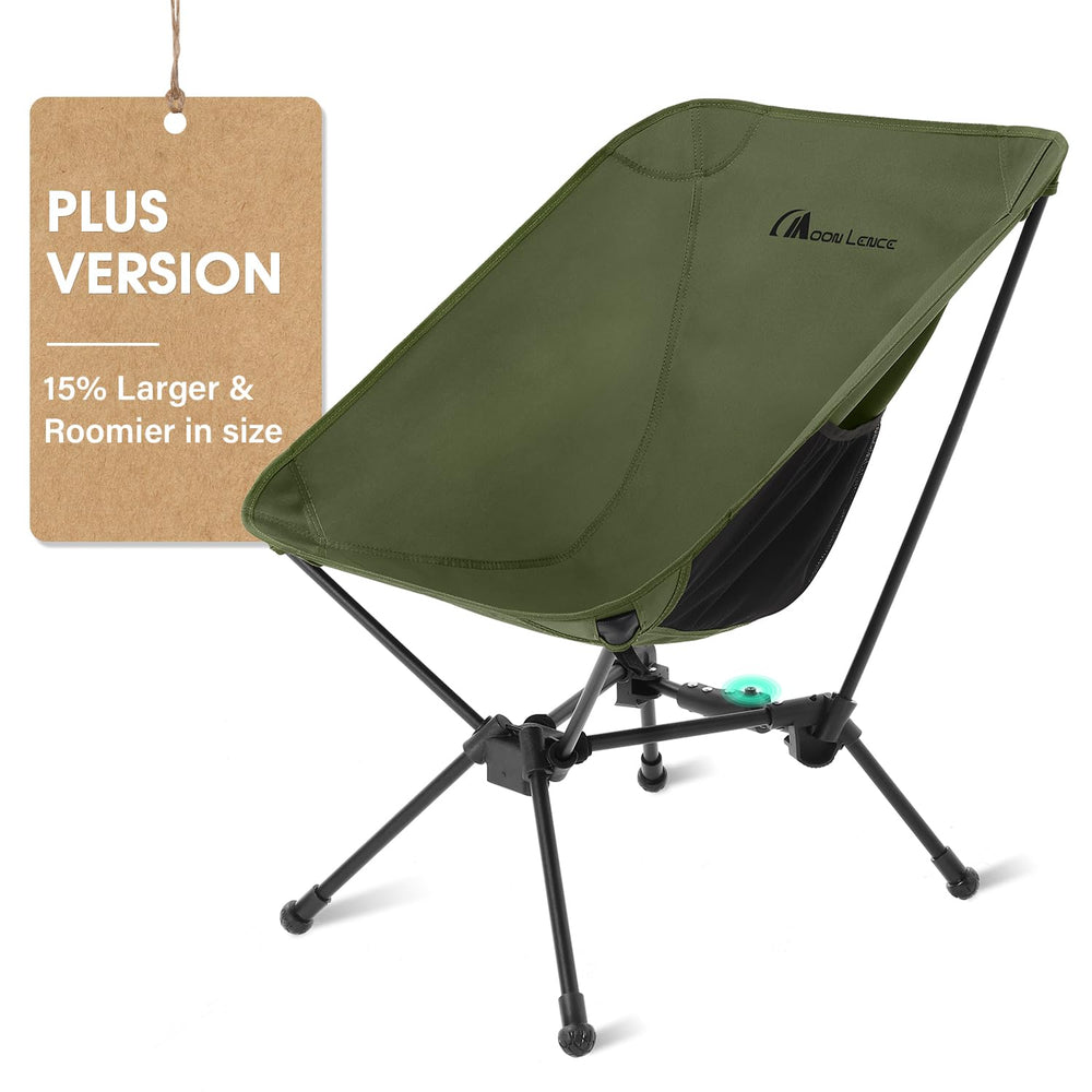 Moon Lence portable camping chair with open-seat design for roomy comfort during camping.