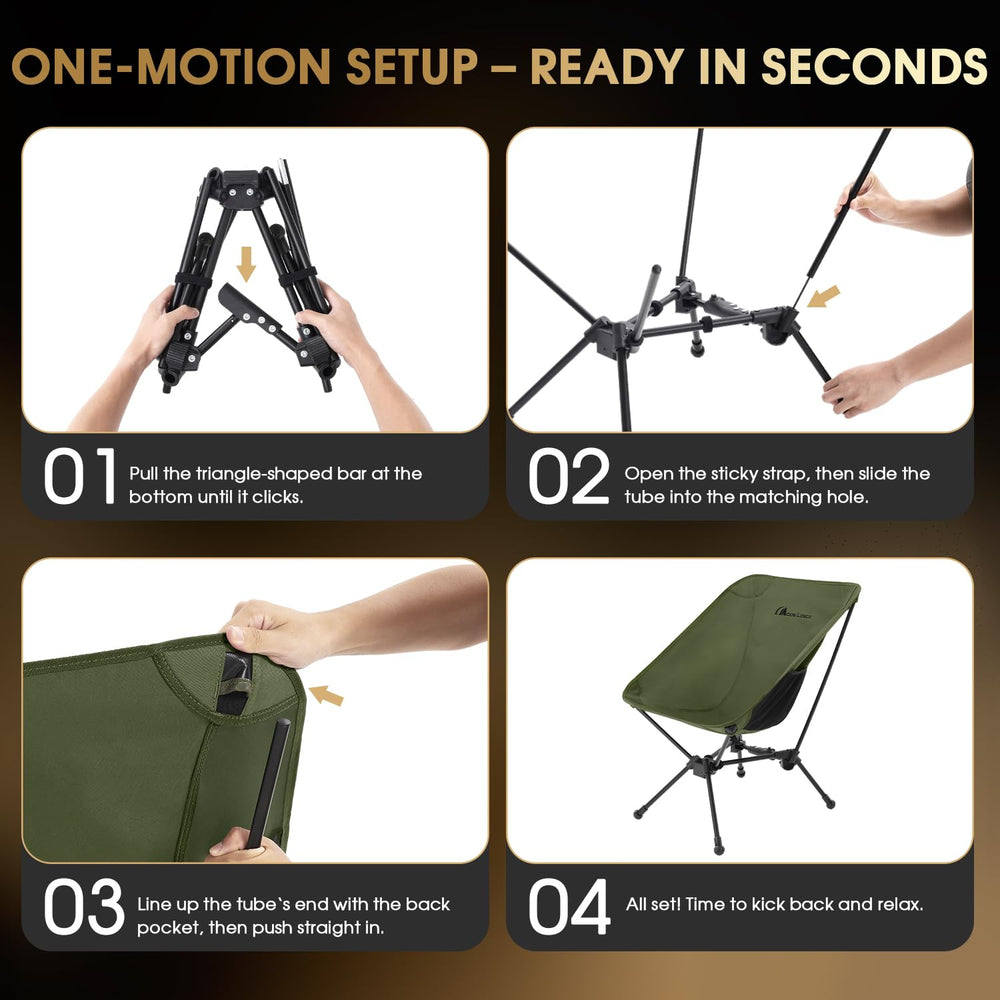 Moon Lence portable chair ideal for hiking festivals fishing and BBQs.