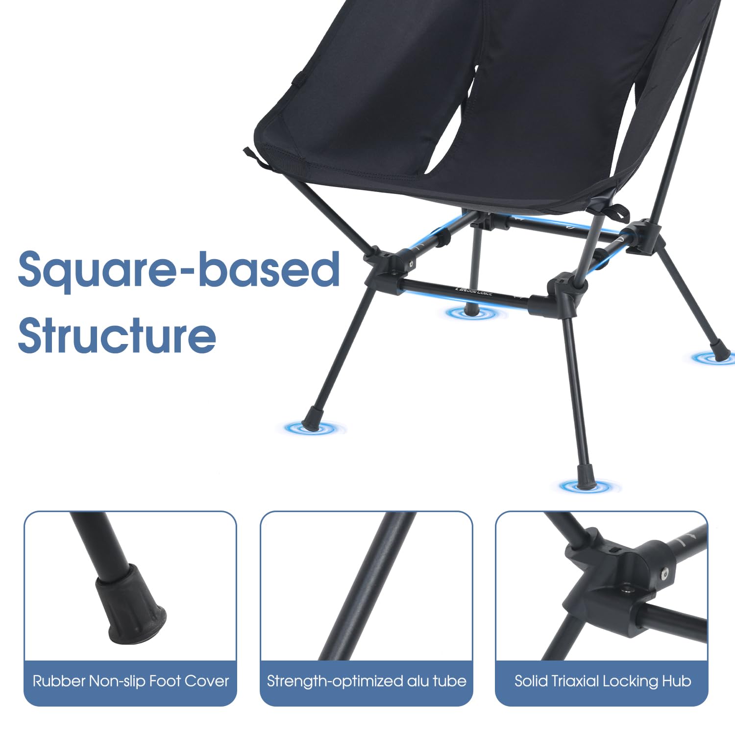MOON LENCE 19.7-inch wide seat provides extra comfort on uneven ground.