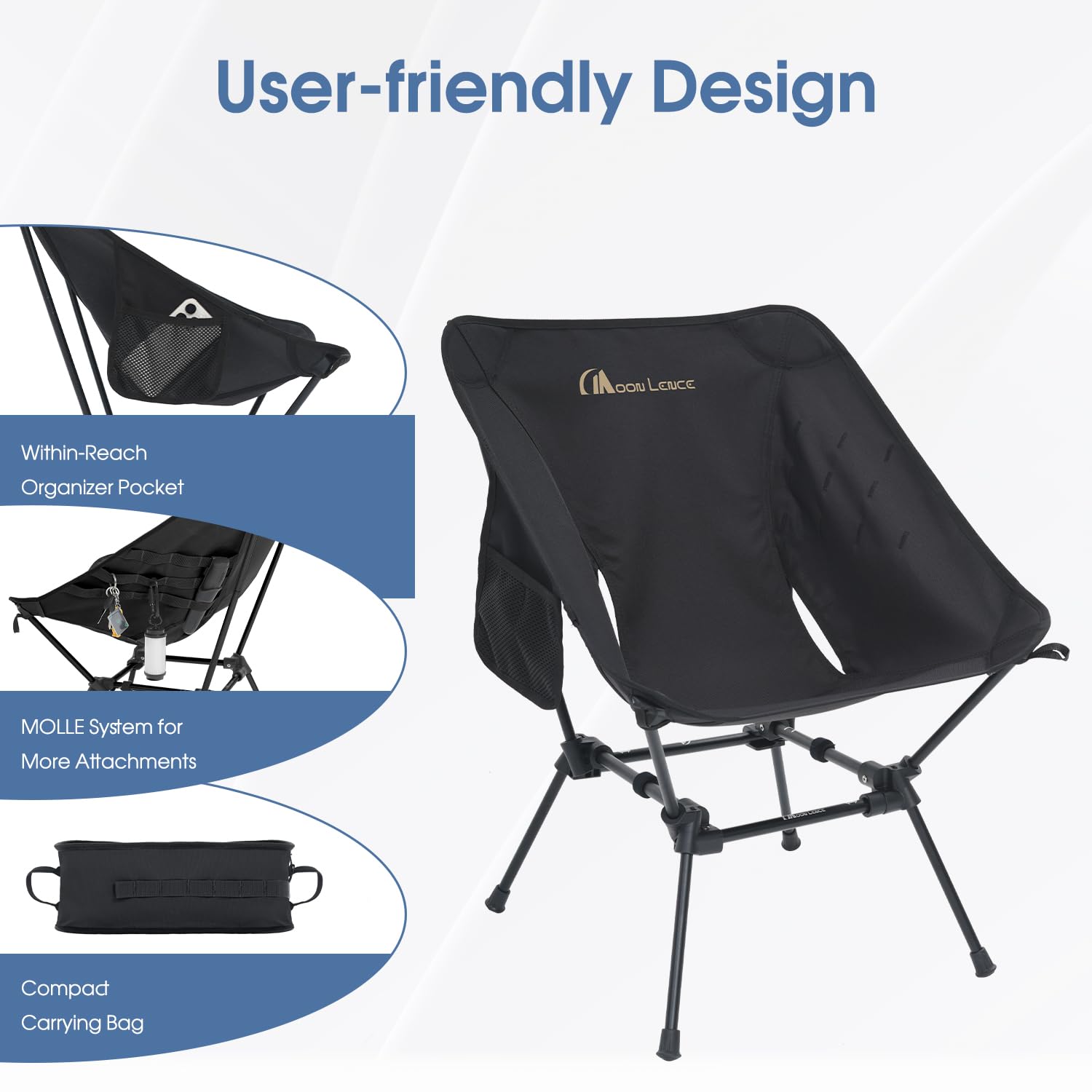 MOON LENCE chair shows 360-degree stability on rocky or wet terrain.