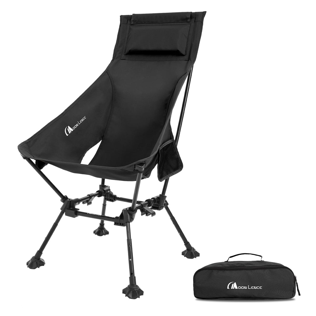 MOON LENCE high-back folding chair on beach offering relaxing outdoor seating.
